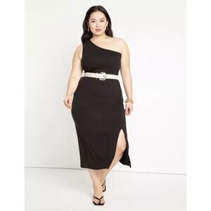 Eloquii One Shoulder Sleeveless Ribbed Knit Dress Black Women's Size 14/16